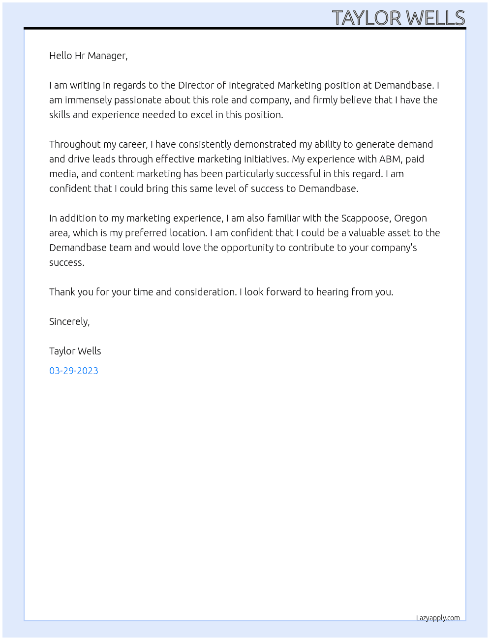 Cover letter for director of integrated marketing - LazyApply