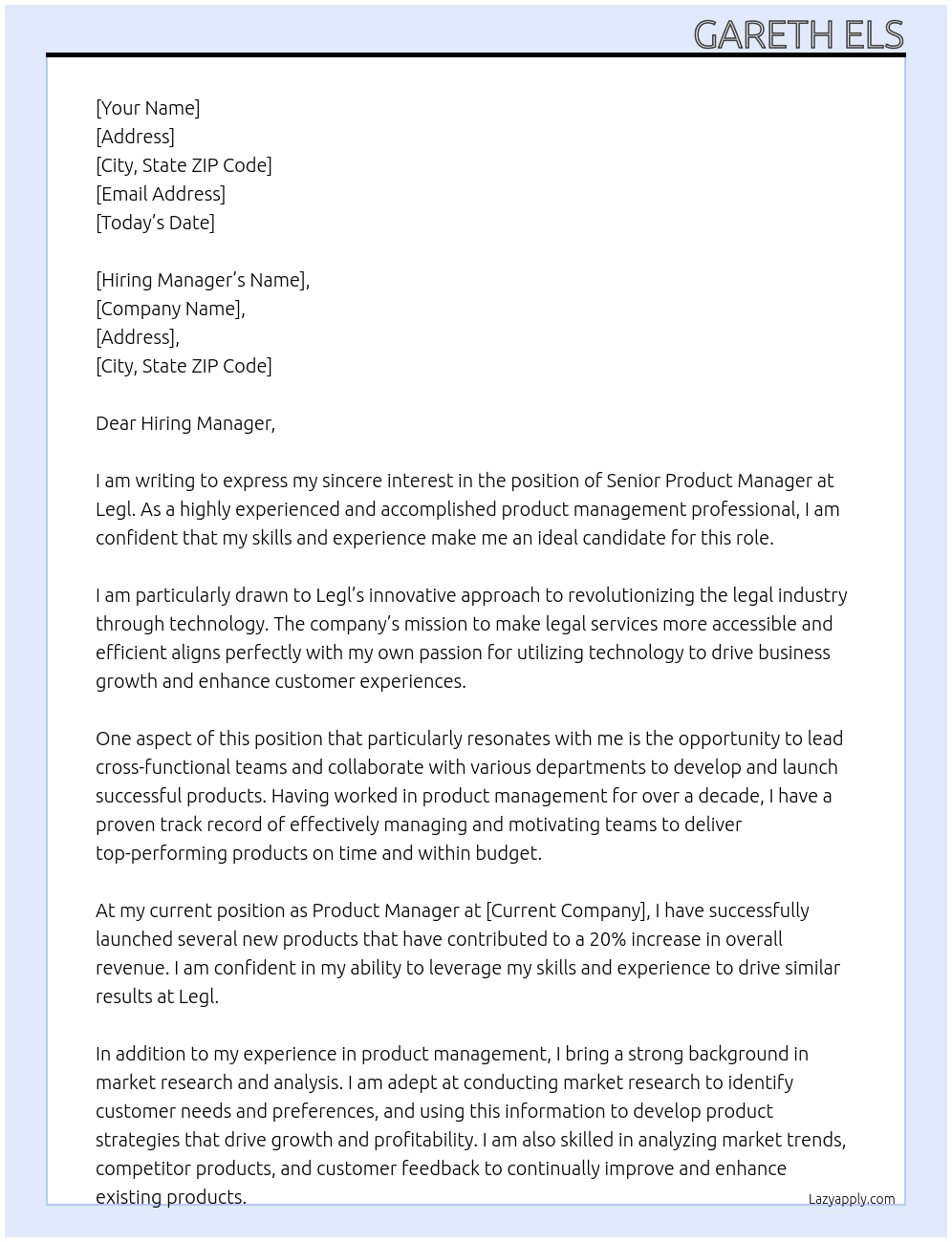 Senior Product Manager At Legl Cover Letter