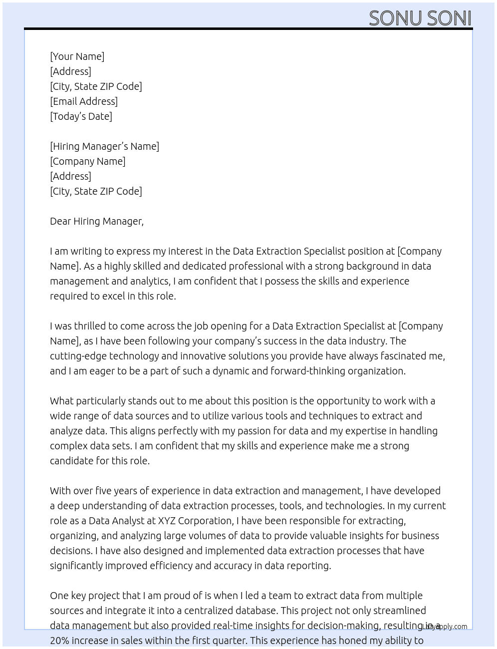 Data Extraction Specialist At not mention Cover Letter