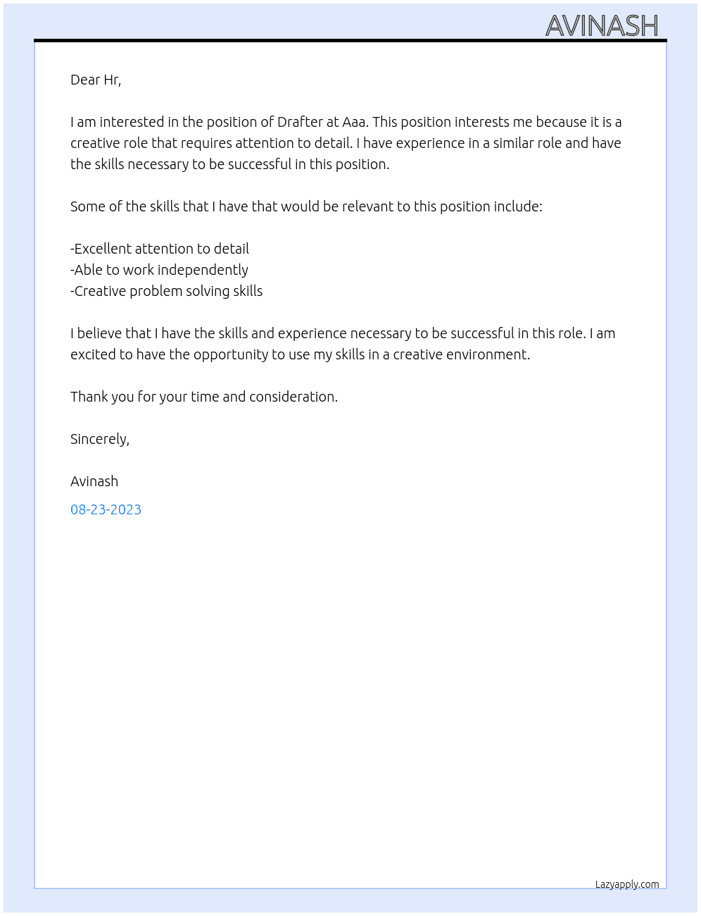 Drafter  At Aaa Cover Letter