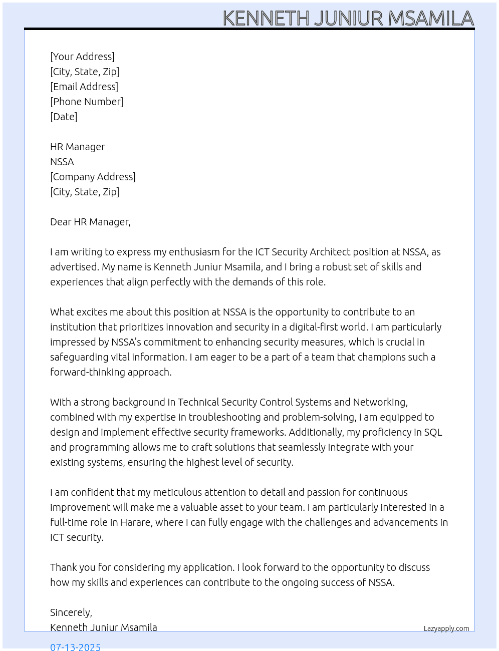 Cover letter for ict security architect - LazyApply