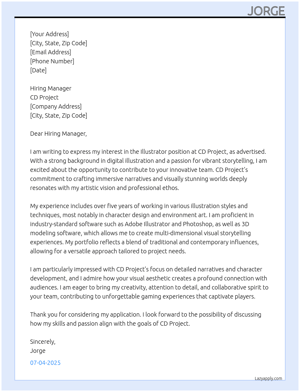 Cover letter for illustrator - LazyApply