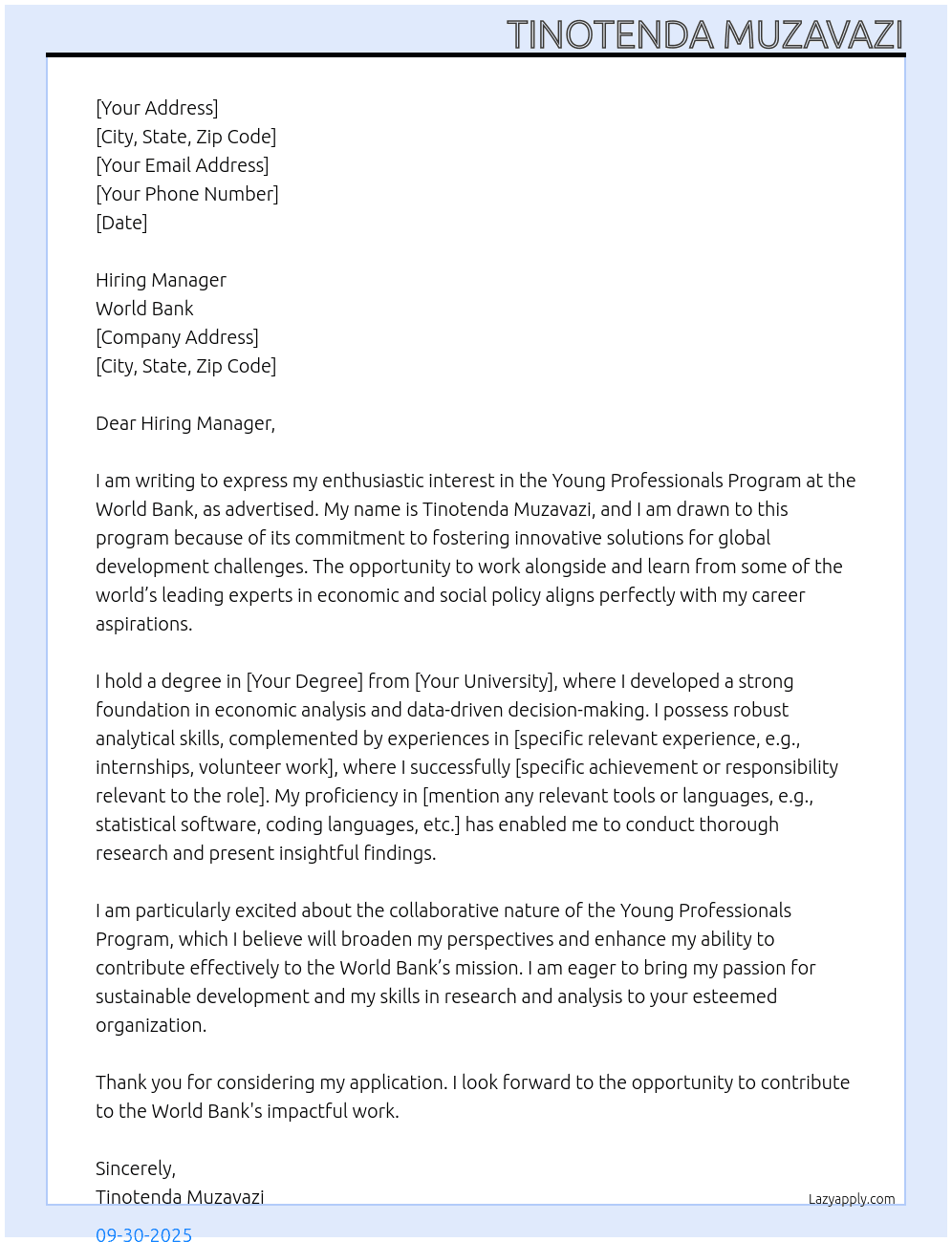 Young Professionals Program At World Bank Cover Letter