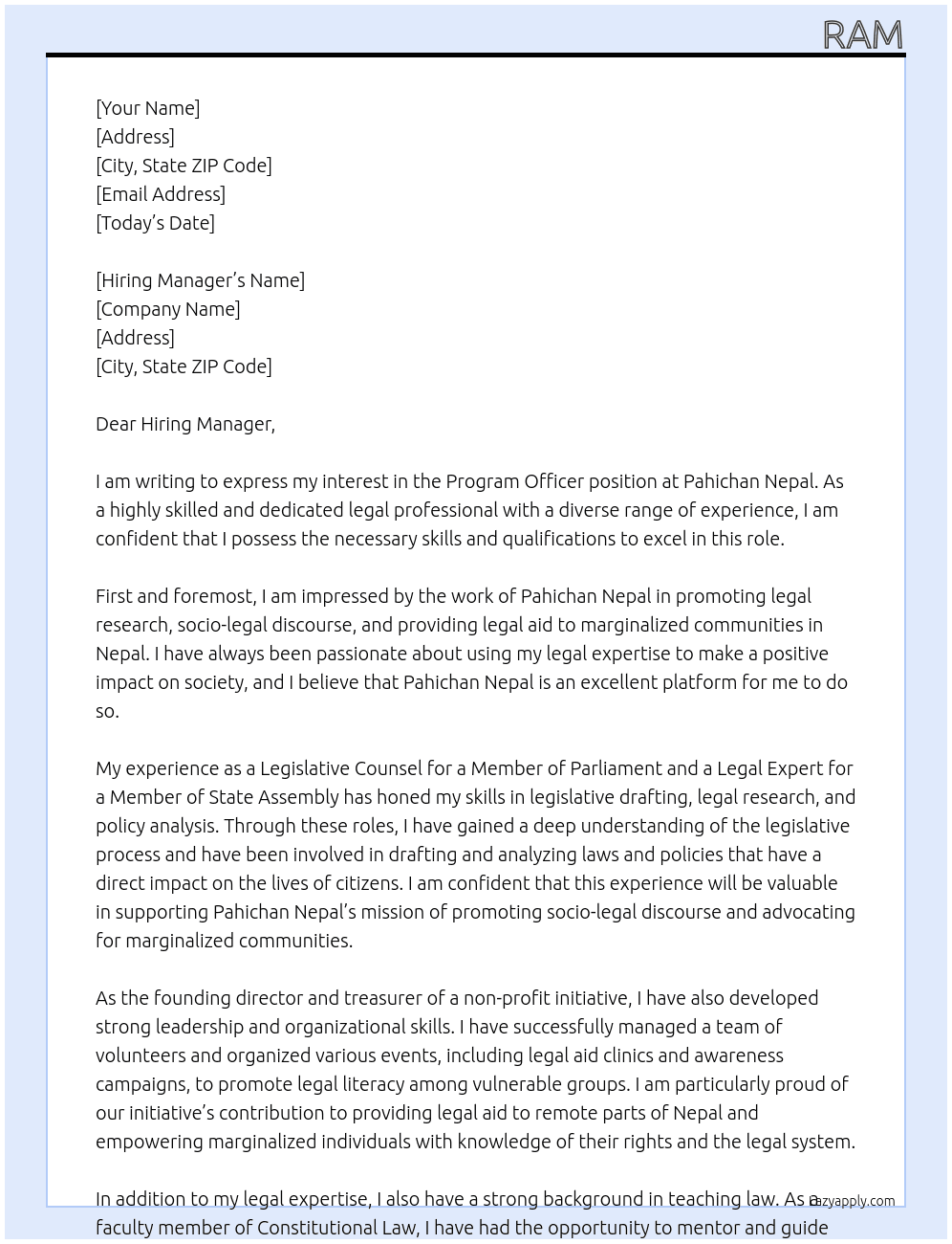 Program Officer At Pahichan Nepal Cover Letter