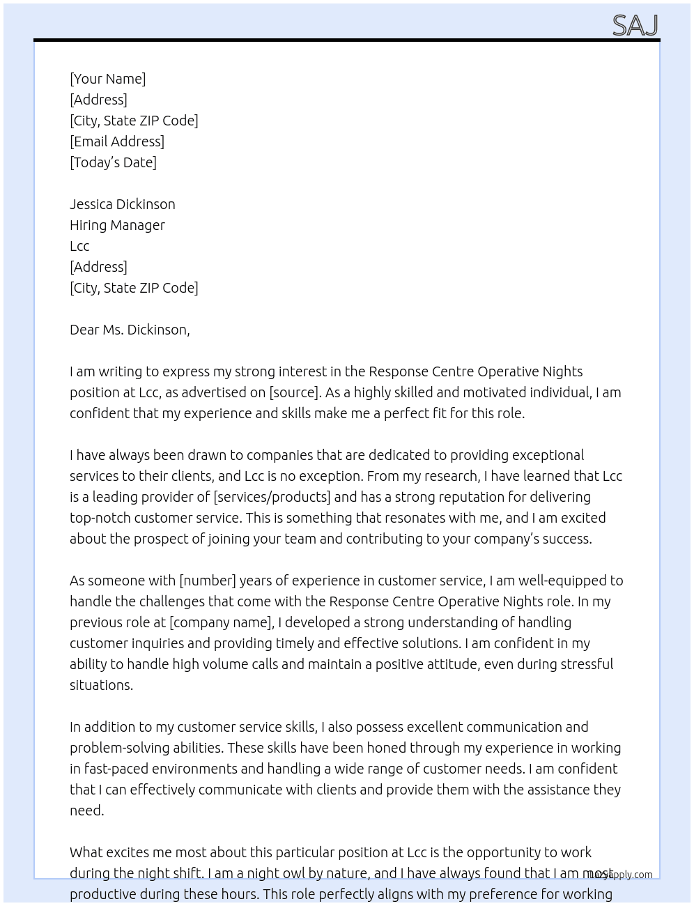 Response centre operative nights At Lcc Cover Letter