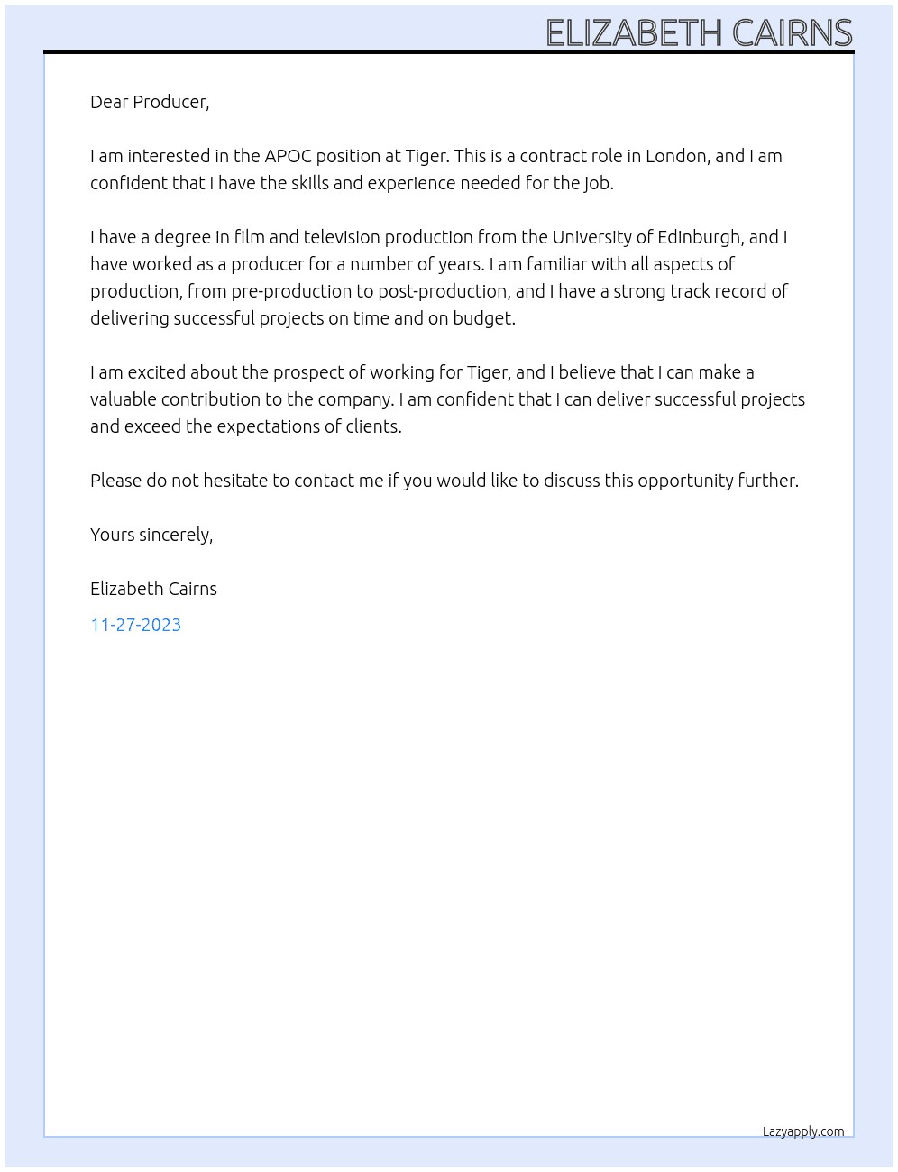 APOC At tiger Cover Letter