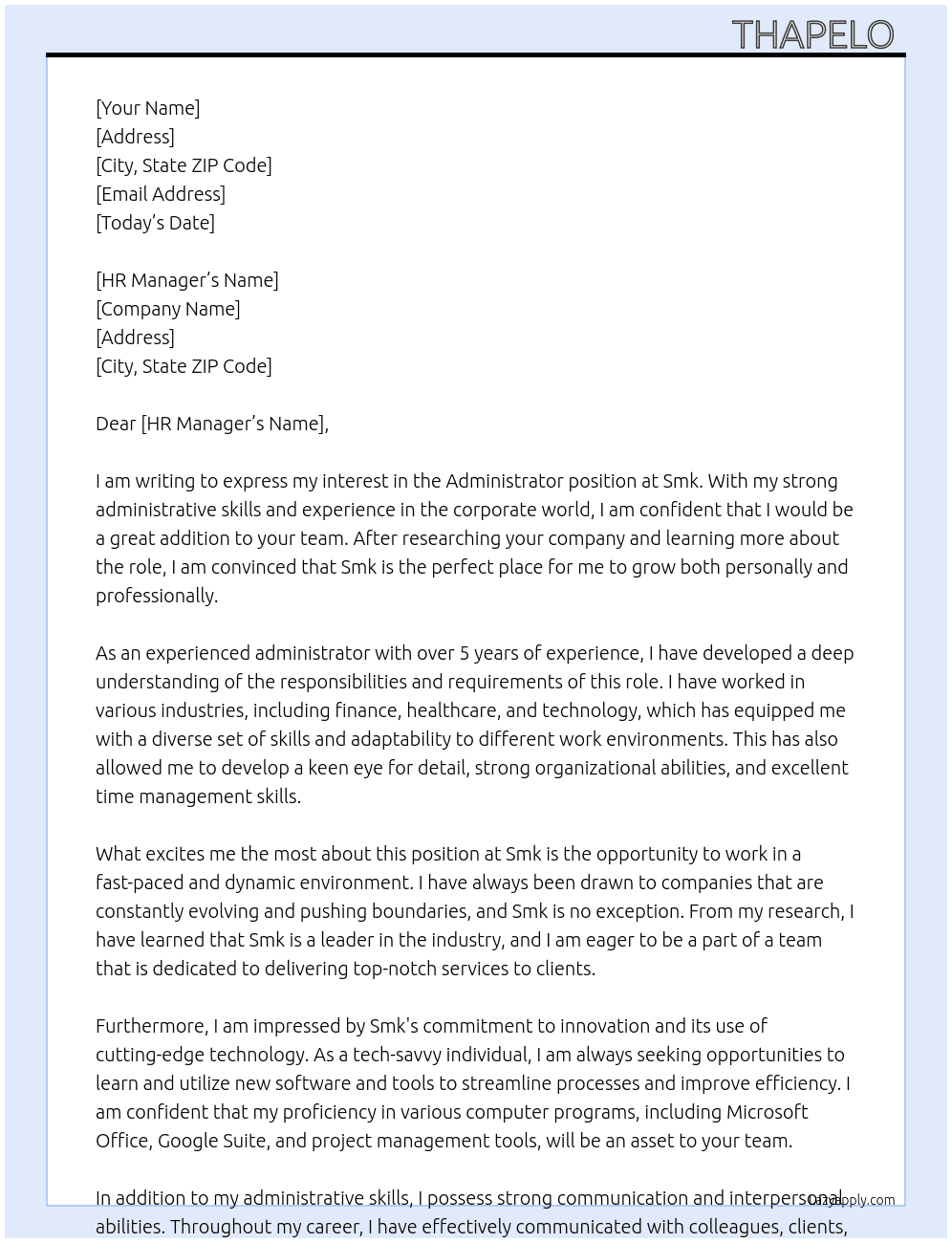 Administrator  At Smk Cover Letter