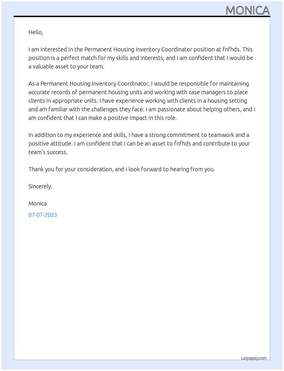 Permanent Housing Inventory Coordinator At fnfhds Cover Letter