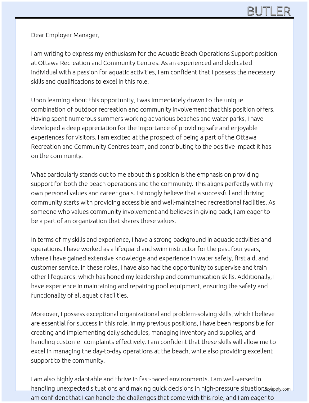 Cover letter for aquatic beach operations support - LazyApply