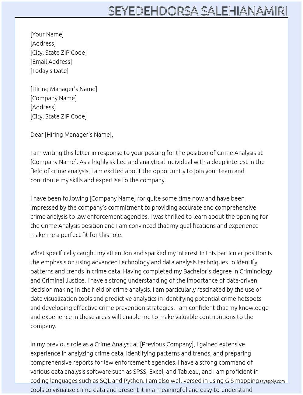 crime analysis At crime analysis Cover Letter