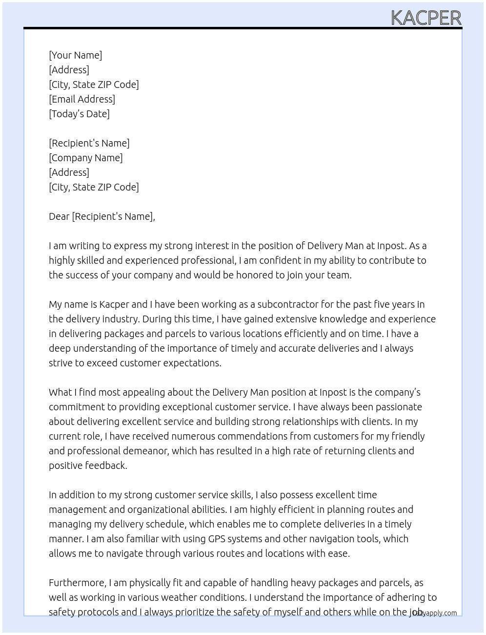 Delivery man At Inpost Cover Letter