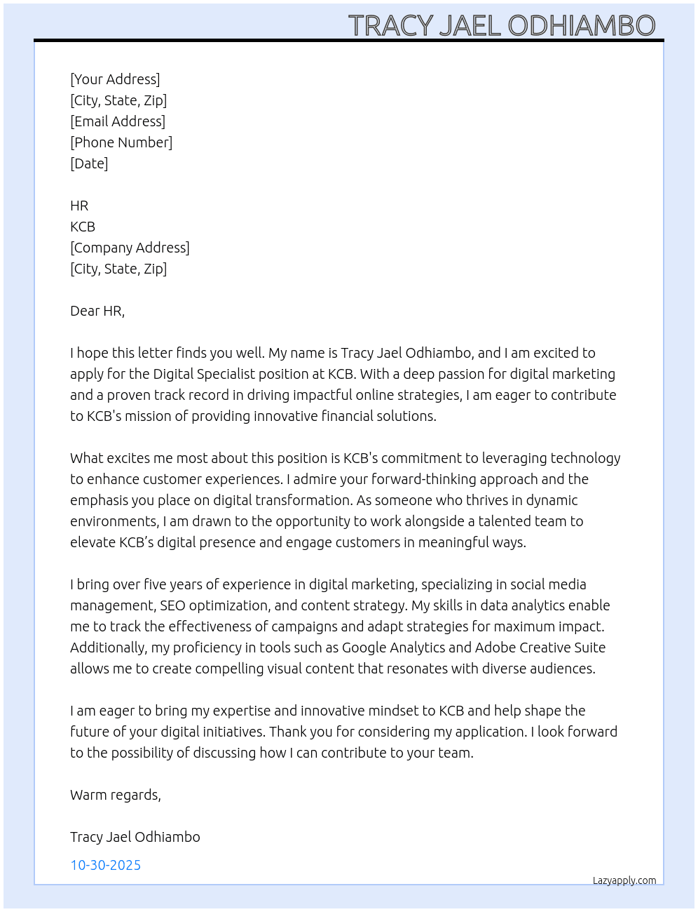 Cover letter for digital specialist - LazyApply