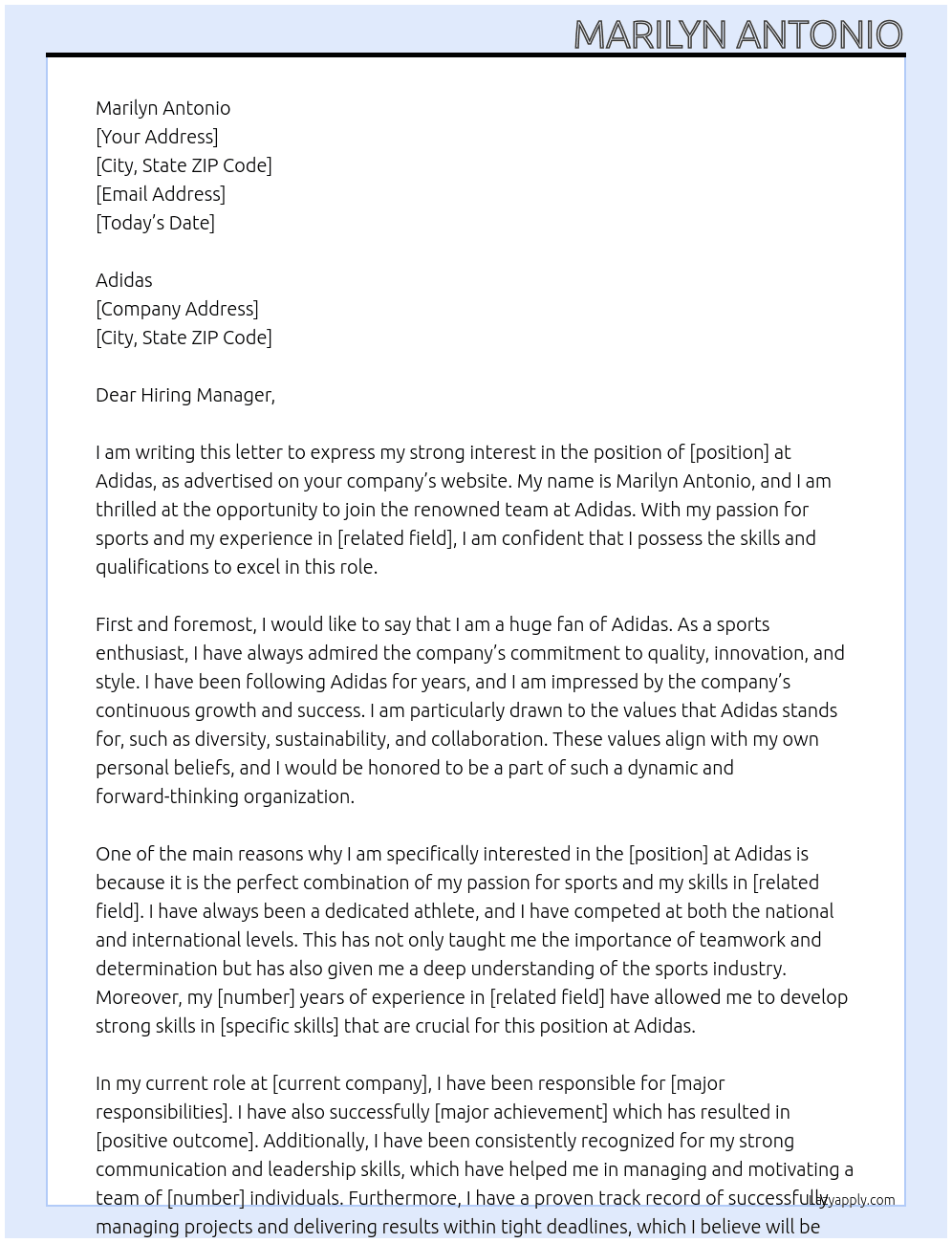 adidas At Adidas Cover Letter