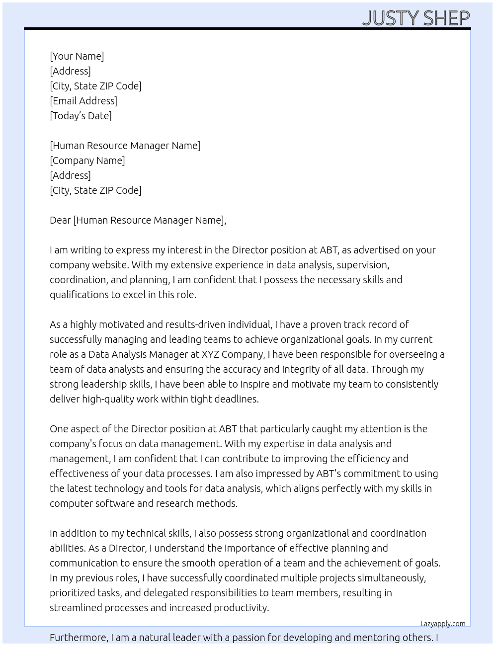 Director At ABT Cover Letter