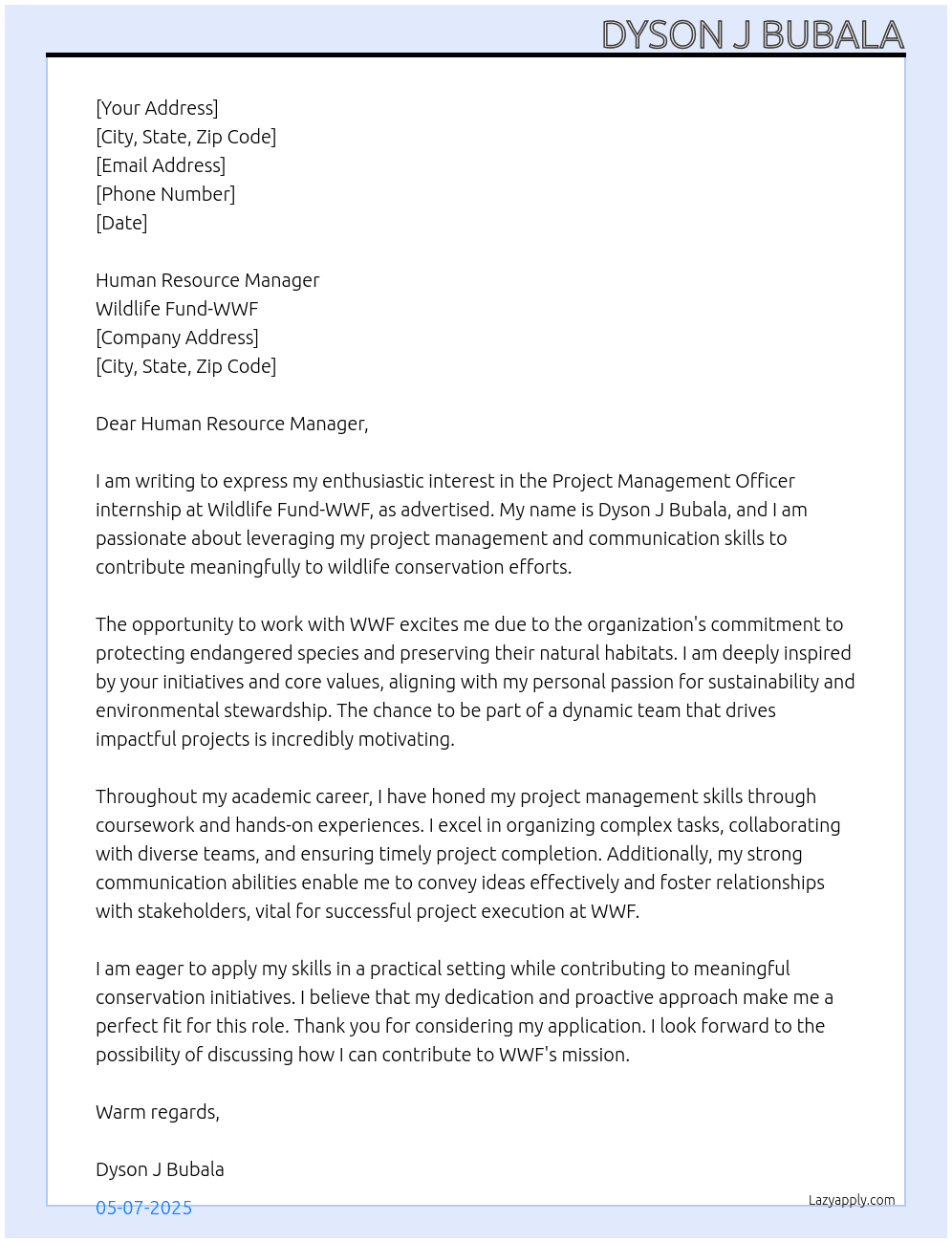 Cover letter for project management officer - LazyApply