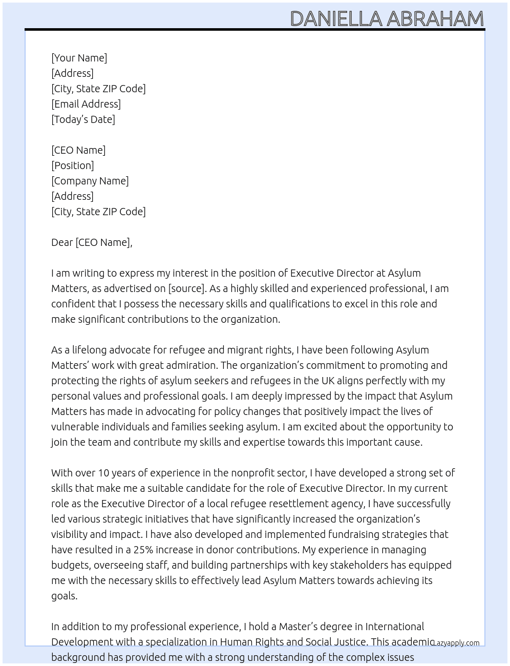 Executive director At Asylum Matters Cover Letter