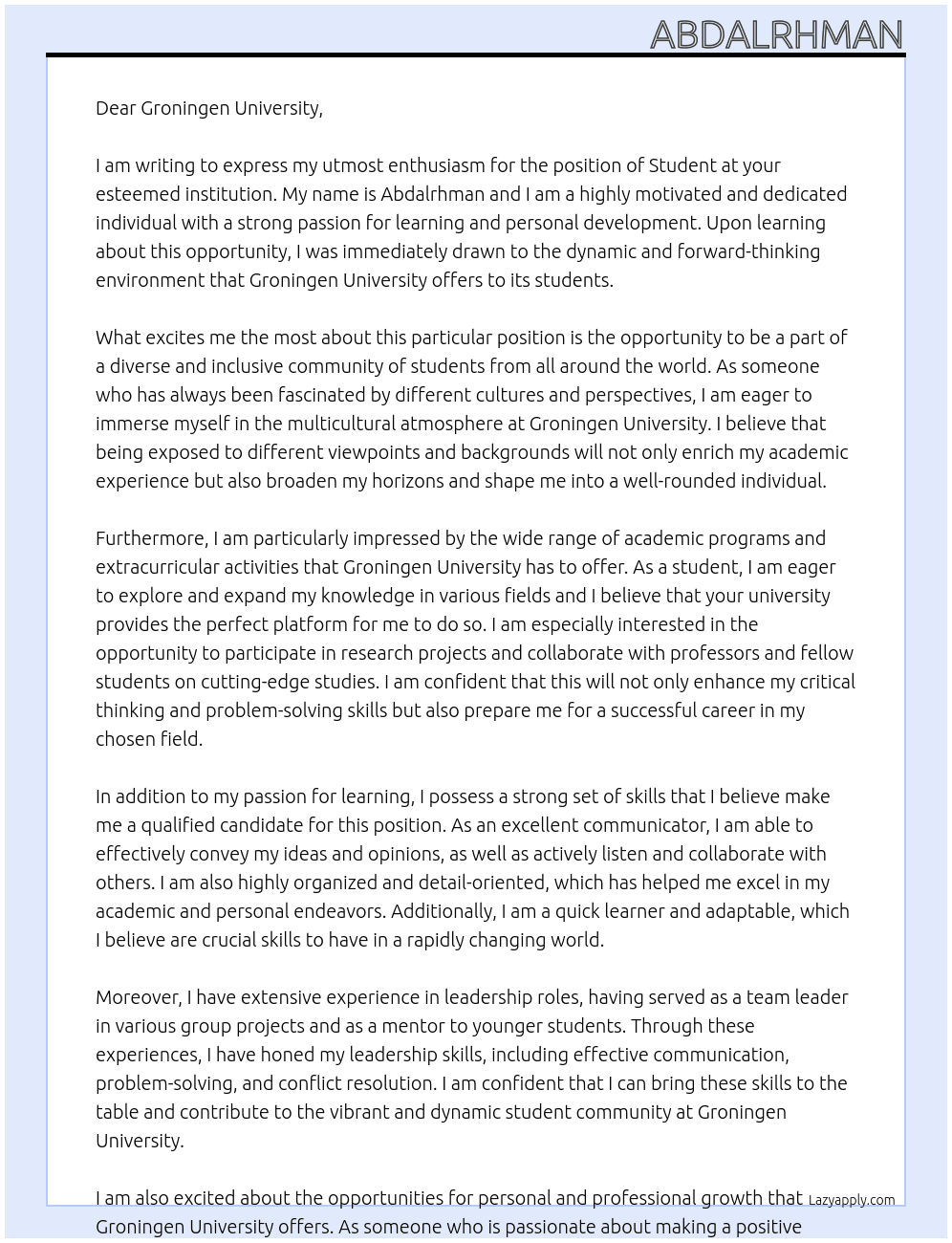 Students  At . Cover Letter