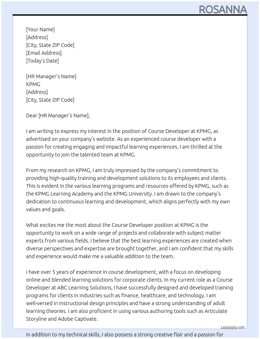 Cover letter for course developer - LazyApply