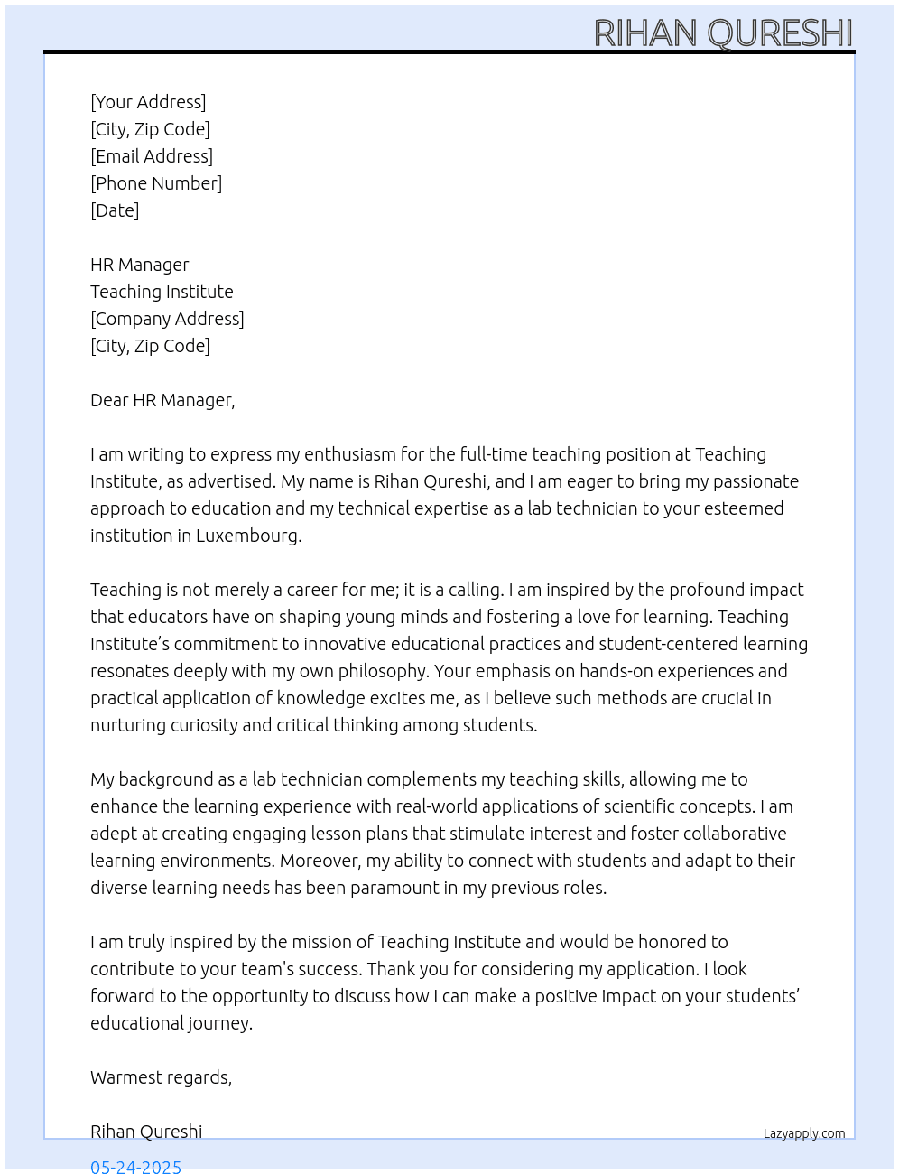 Teaching At Teaching Institute Cover Letter
