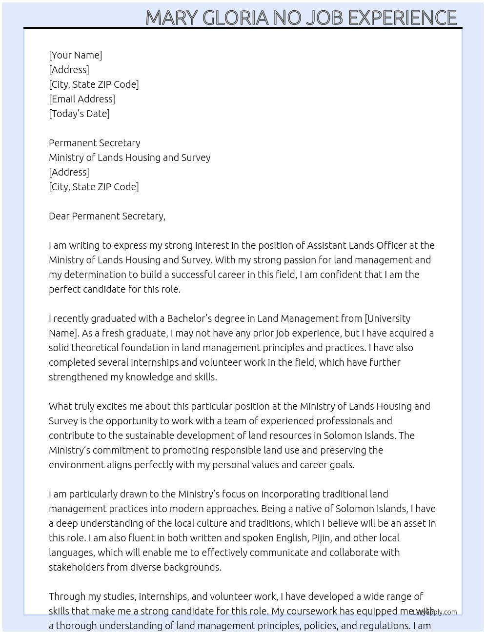 Cover letter for assistant lands officer - LazyApply
