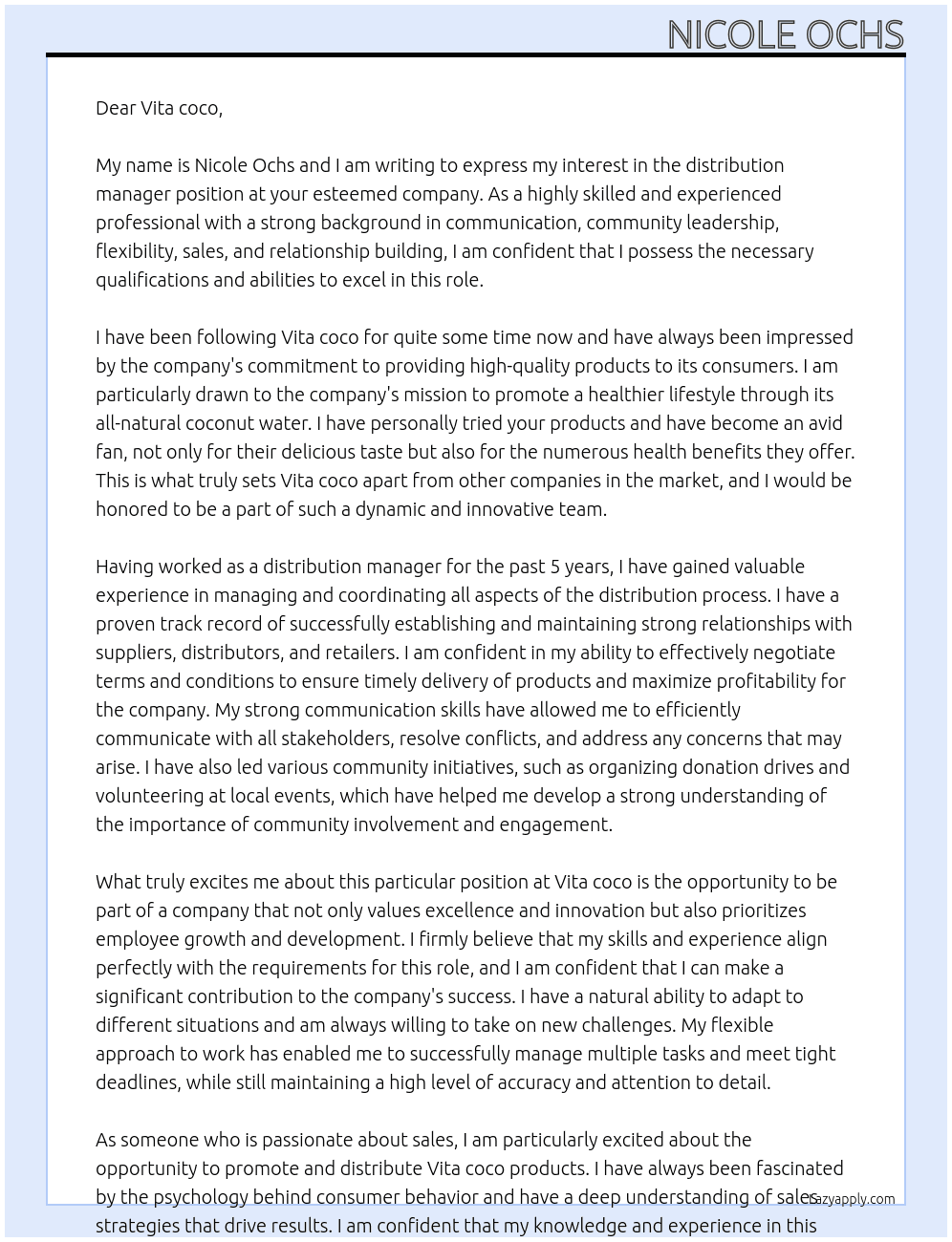 Cover letter for distribution manager - LazyApply