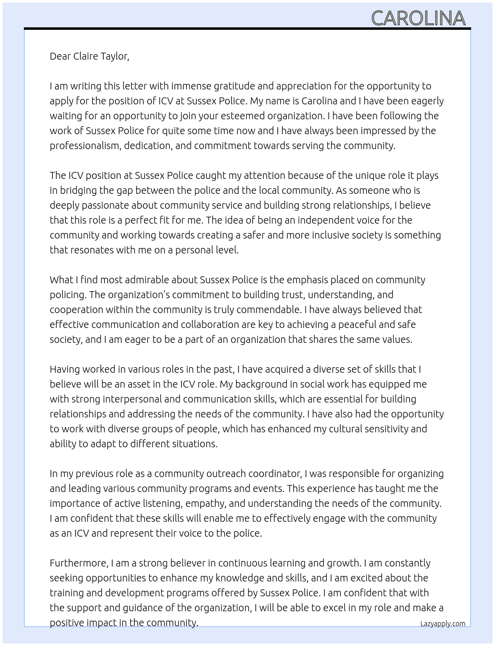 ICV At Sussex Police  Cover Letter