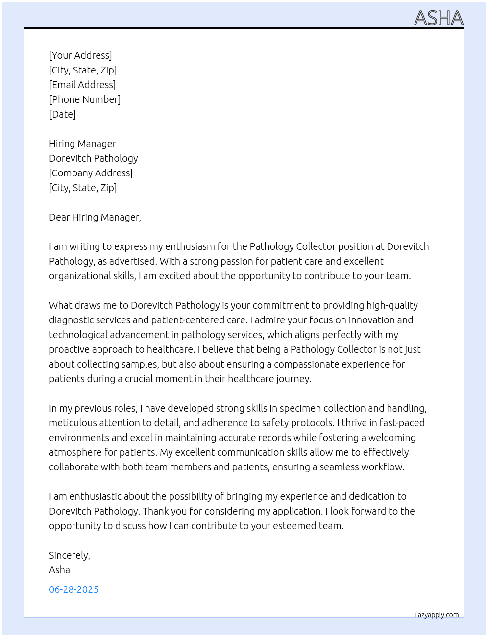 Pathology Collector At Dorevitch Pathology Cover Letter