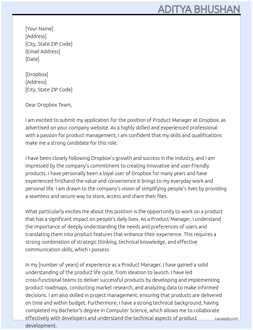 Product Manager At Dropbox Cover Letter