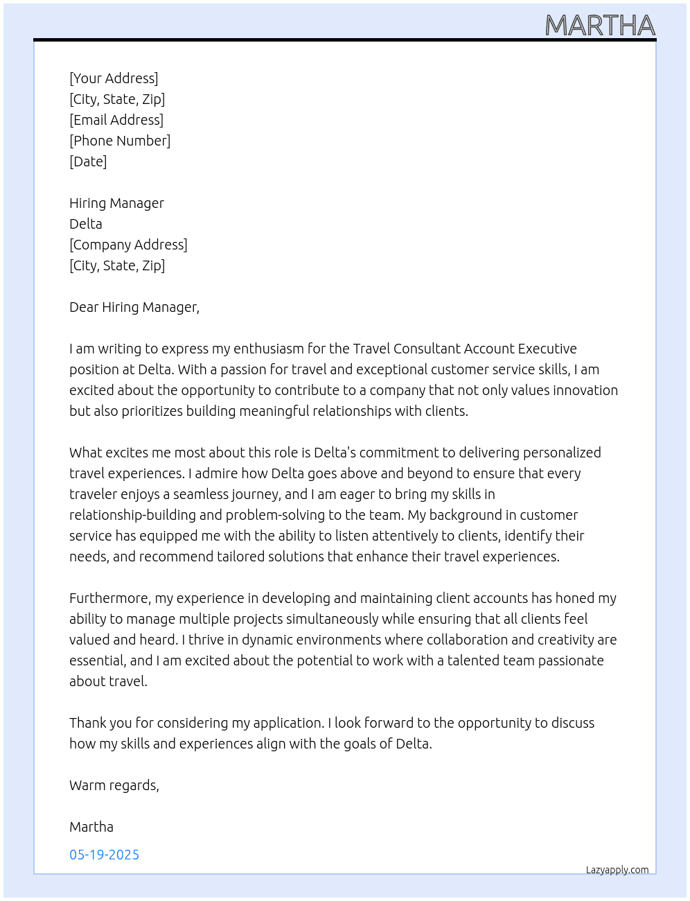 Travel Consultant Account Executive At Delta Cover Letter
