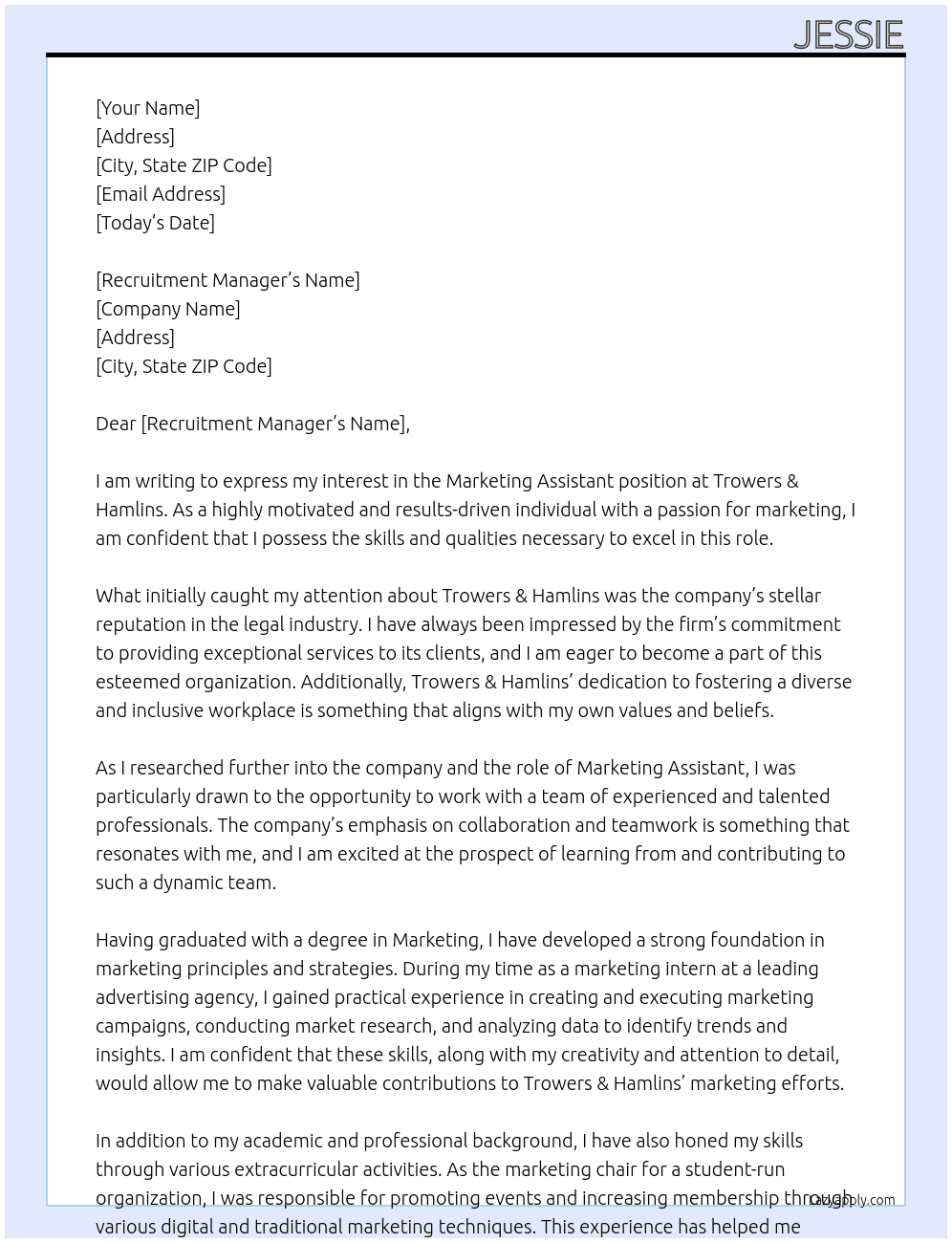 Marketing Assistant At Trowers & Hamlins Cover Letter