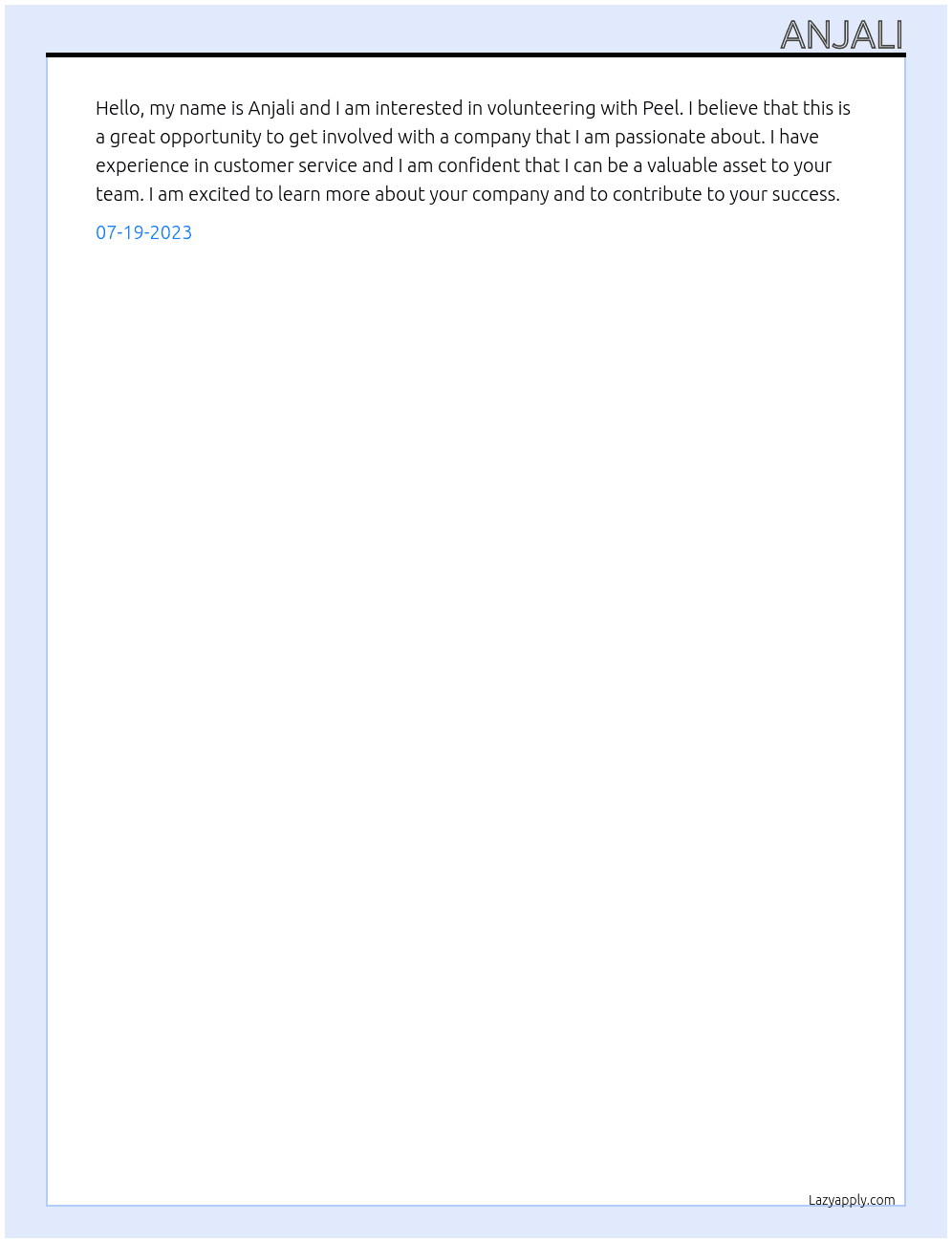 Volunteering  At Peel Cover Letter