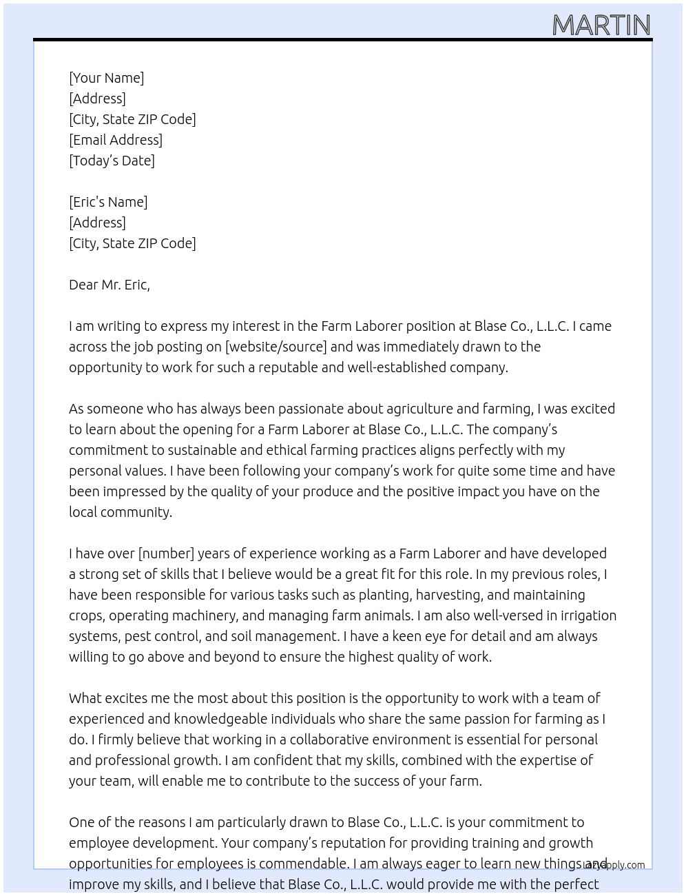 Cover letter for farm labores - LazyApply