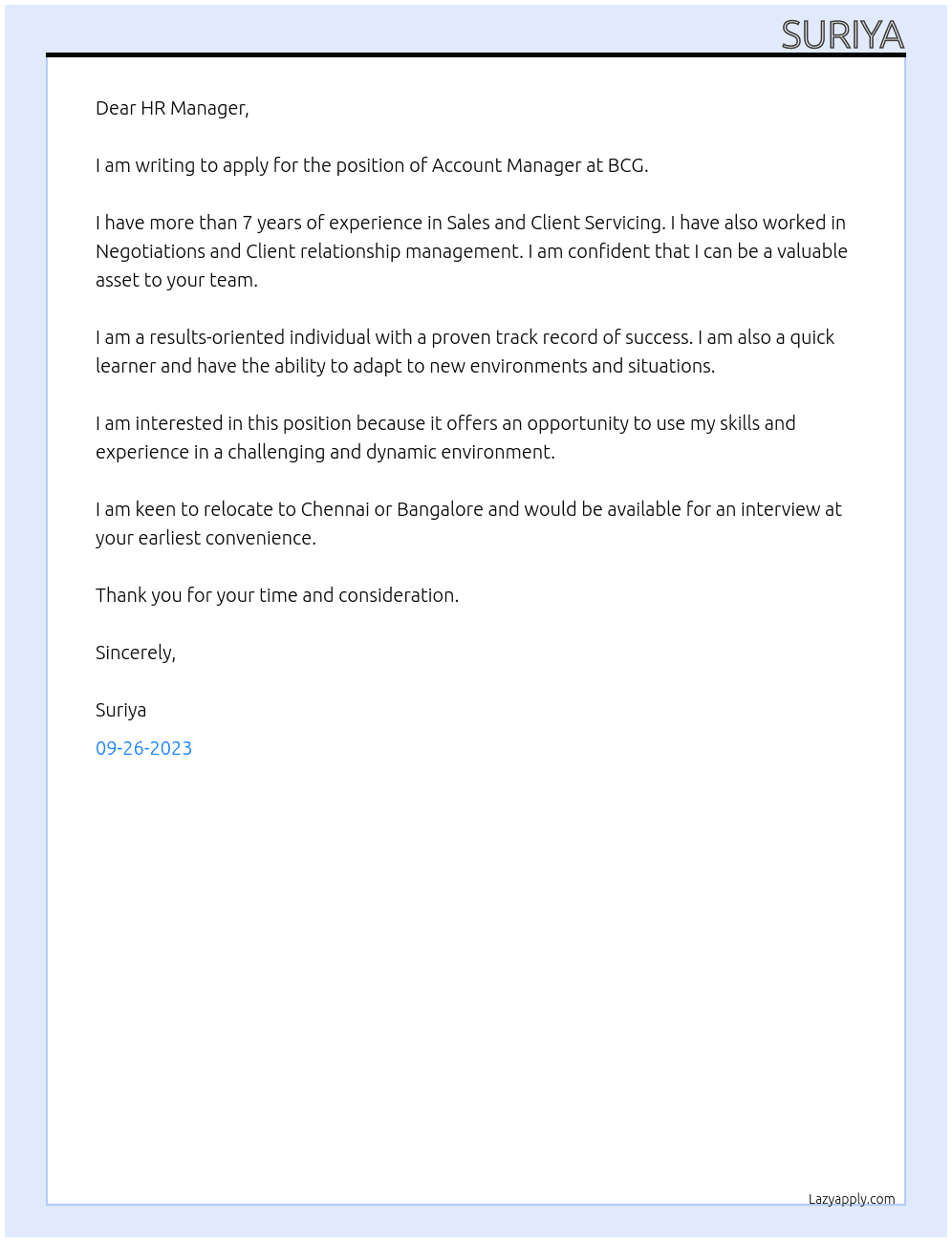 Account Management At BCG Cover Letter