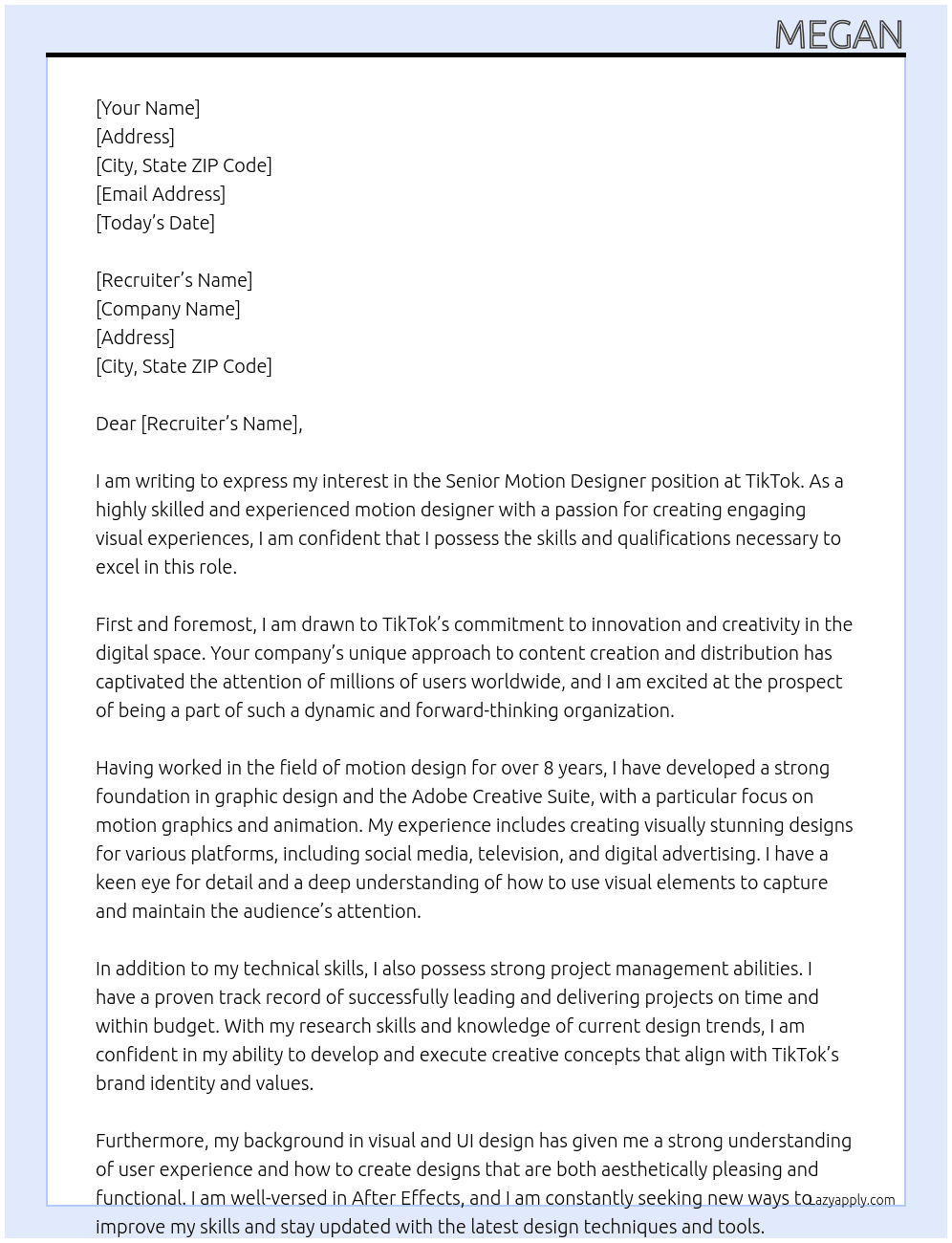 Senior Motion Designer At TikTok Cover Letter