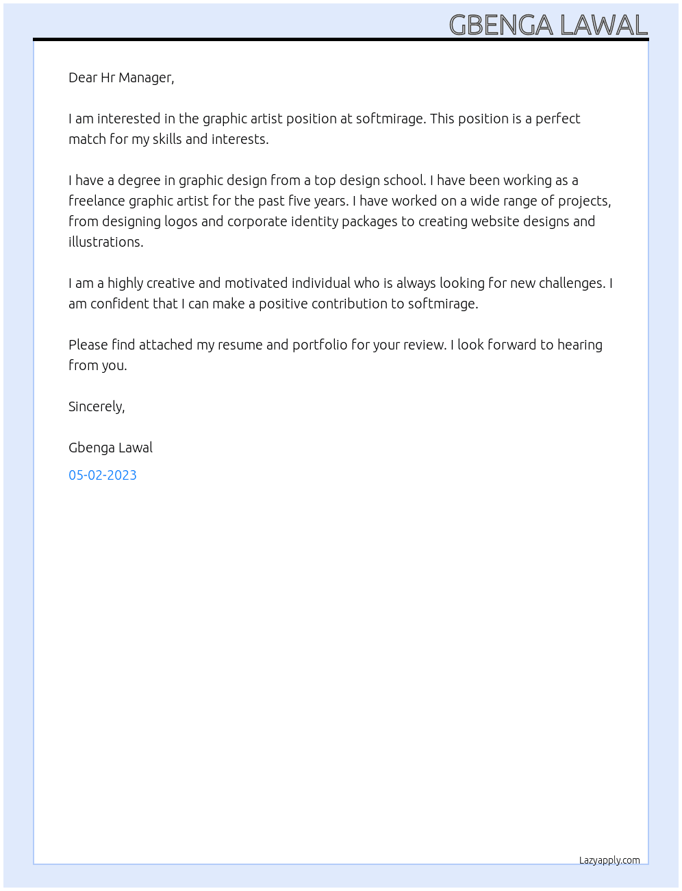 graphic artist At softmirage Cover Letter