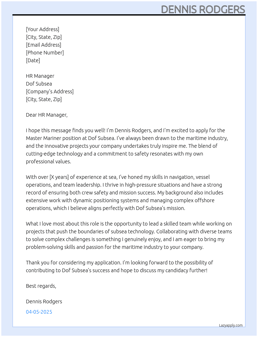 Master Mariner At Dof Subsea Cover Letter