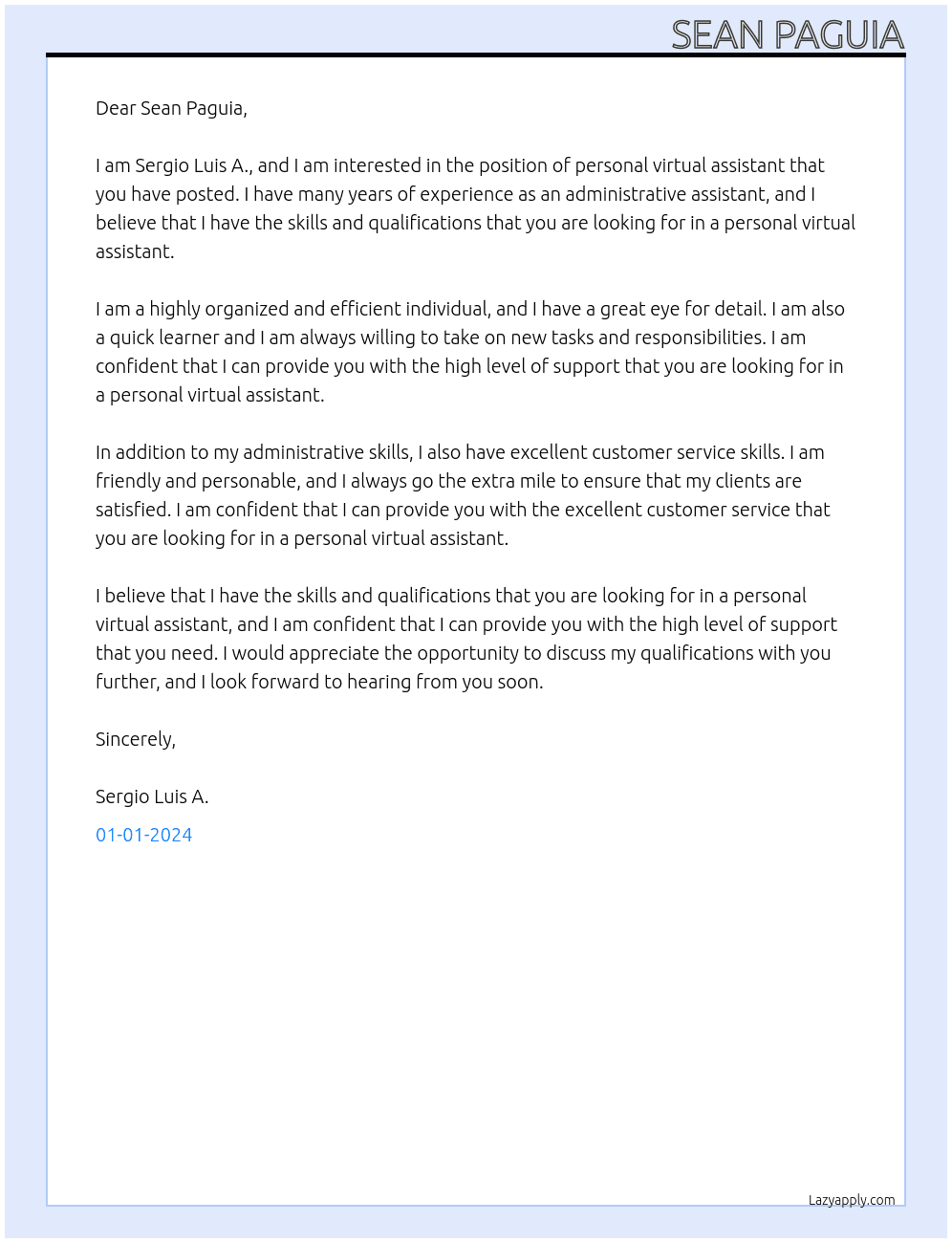 personal virtual assistant At personal virtual assistant Cover Letter