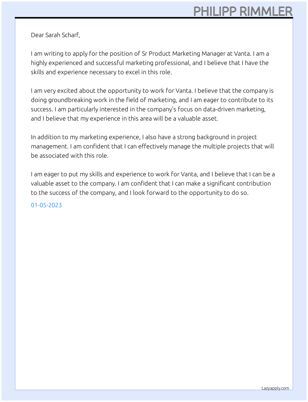 Sr Product Marketing Manager At Vanta Cover Letter