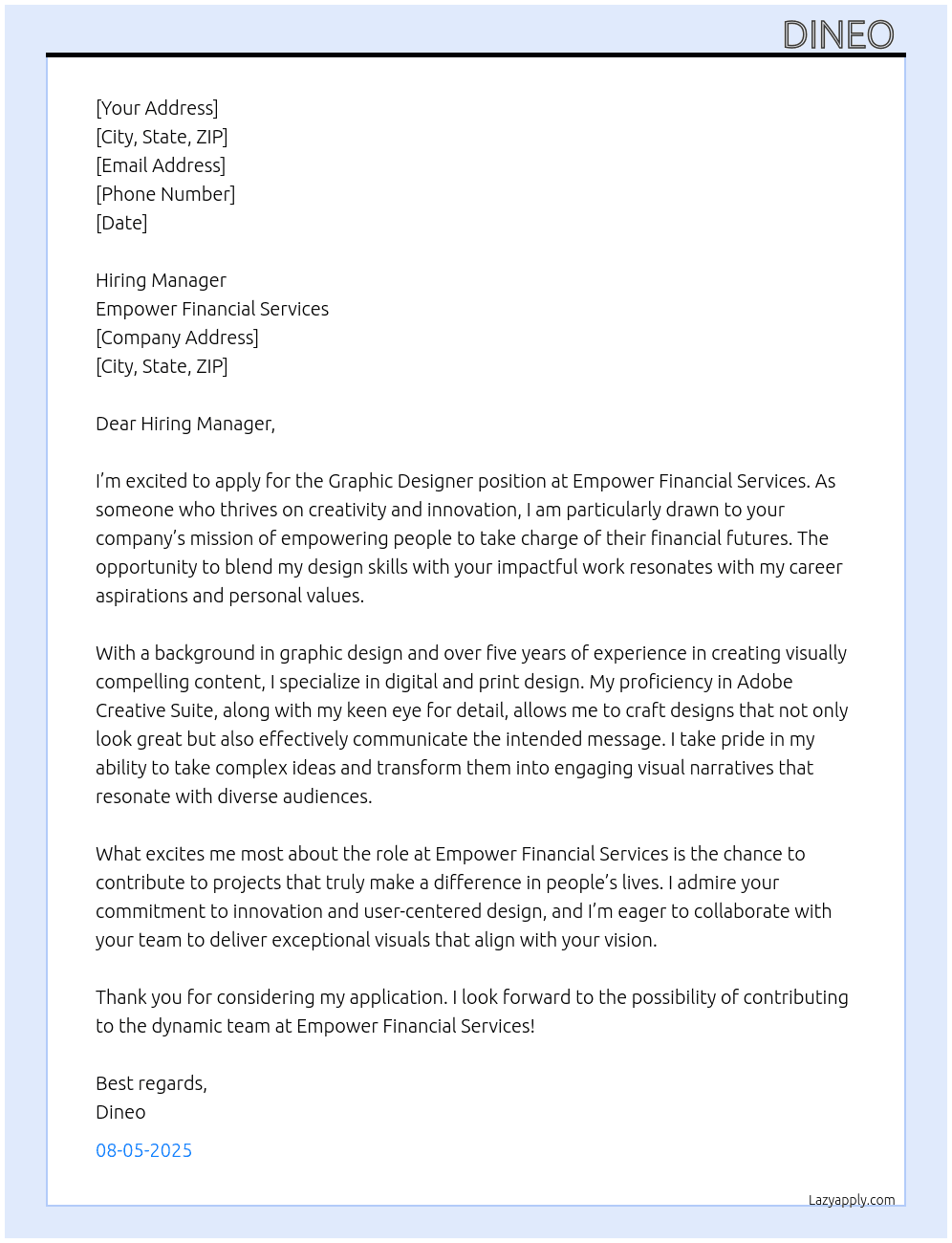 Graphic Designer At Empower Financial Services Cover Letter