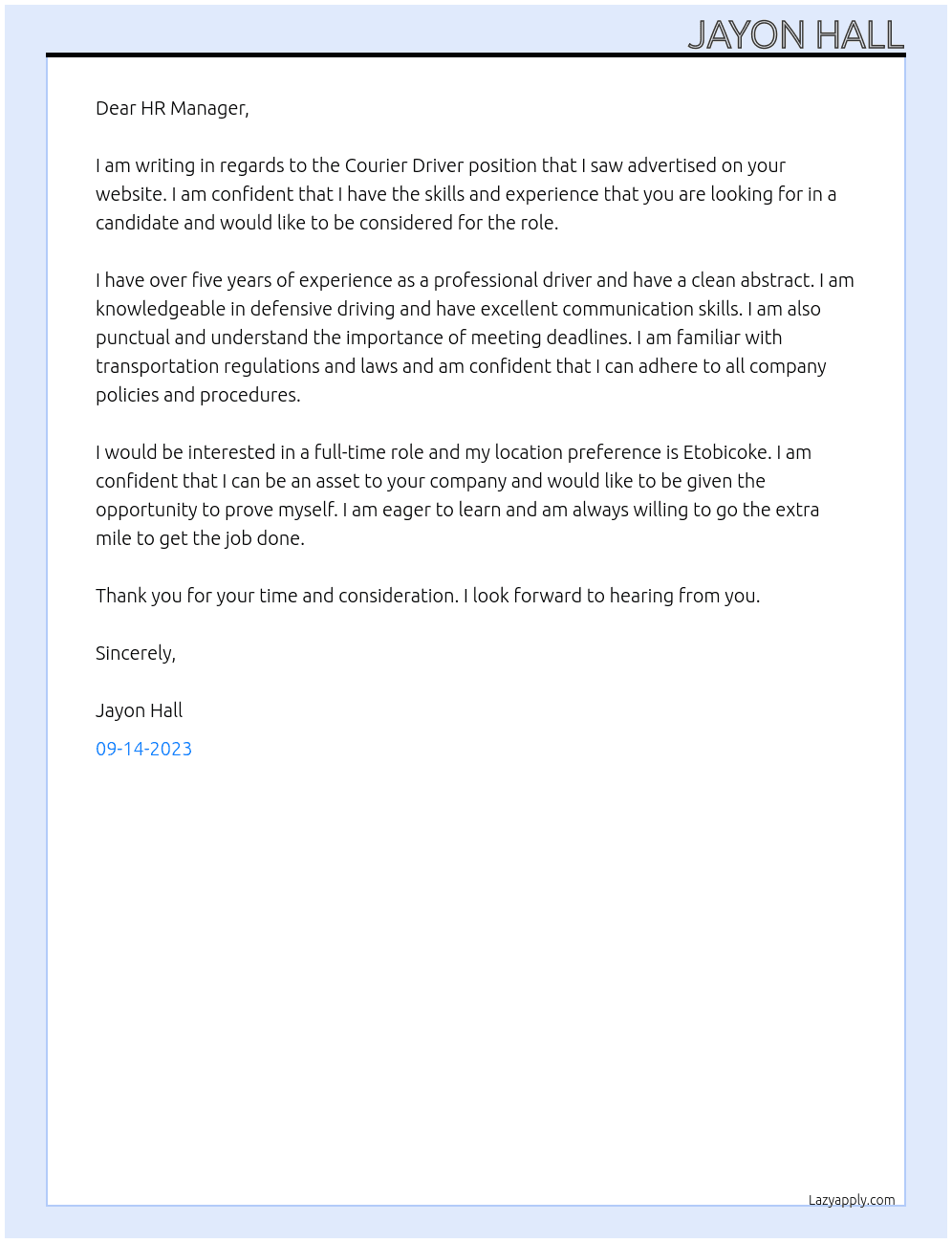Courier Driver At Iron Mountain Cover Letter