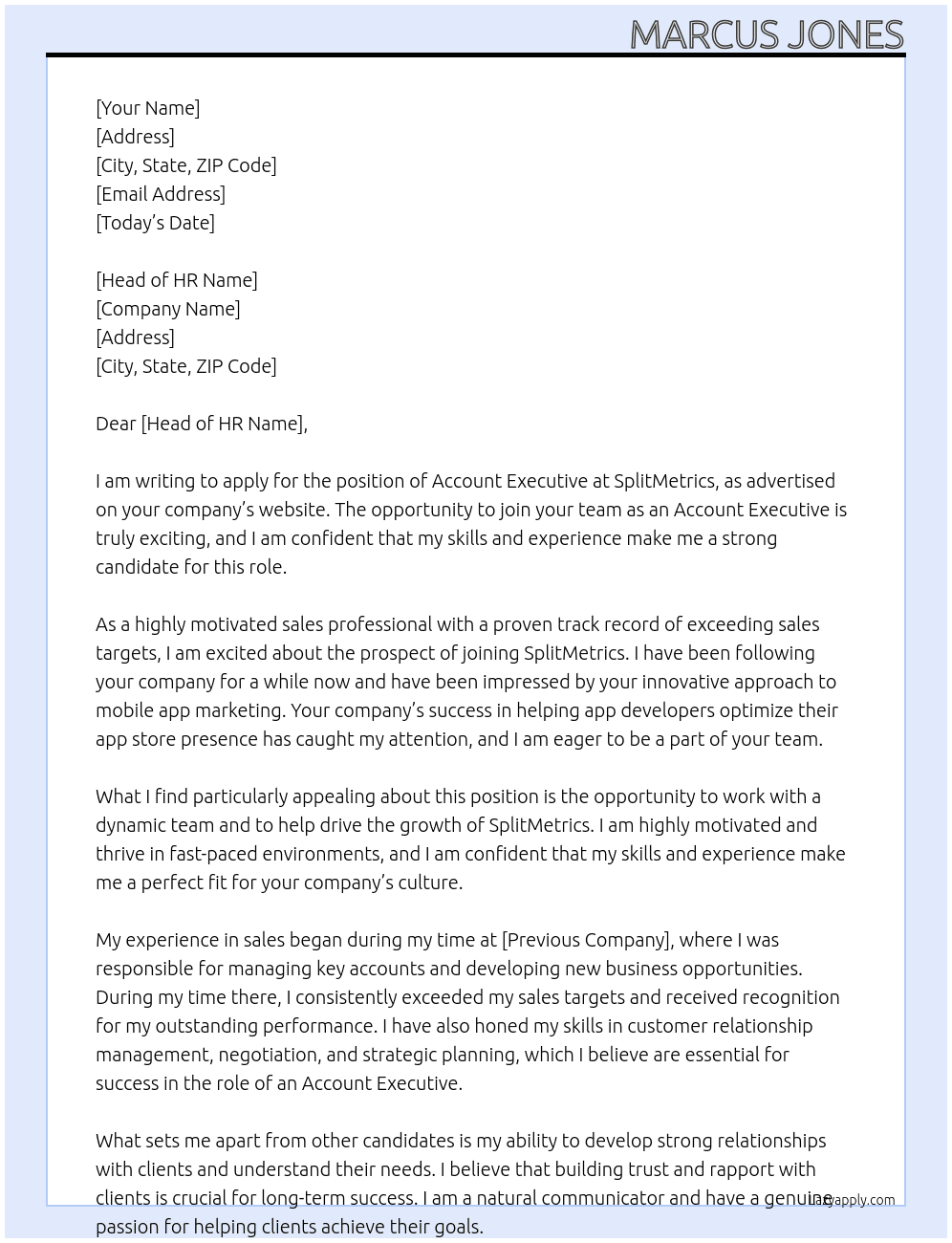 Account Executive At SplitMetrics Cover Letter