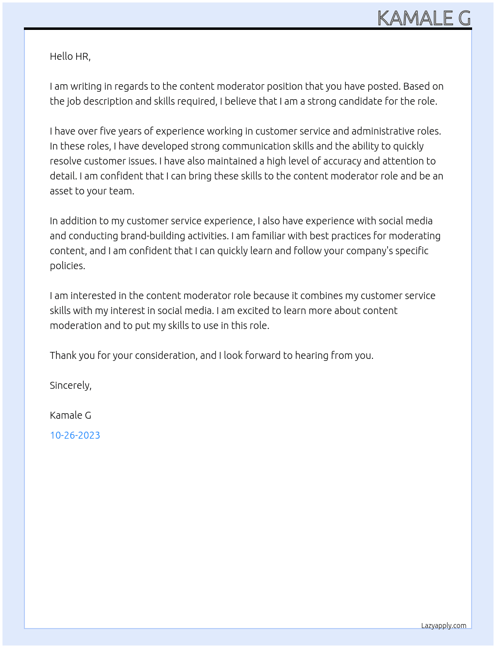 content moderator At TransPerfect Cover Letter