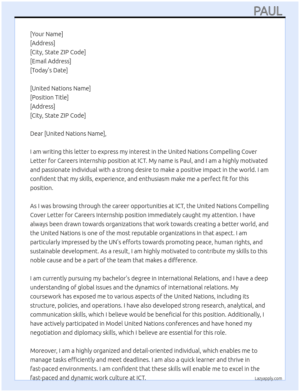 united nation compelliig cover later for careers internship At ICT Cover Letter