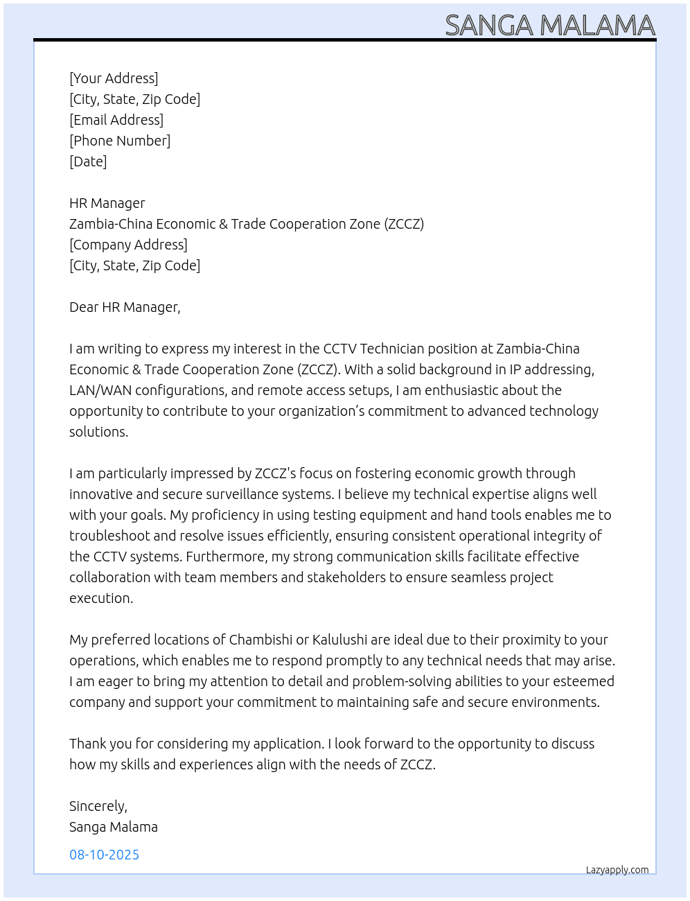 Cover letter for cctv technician - LazyApply