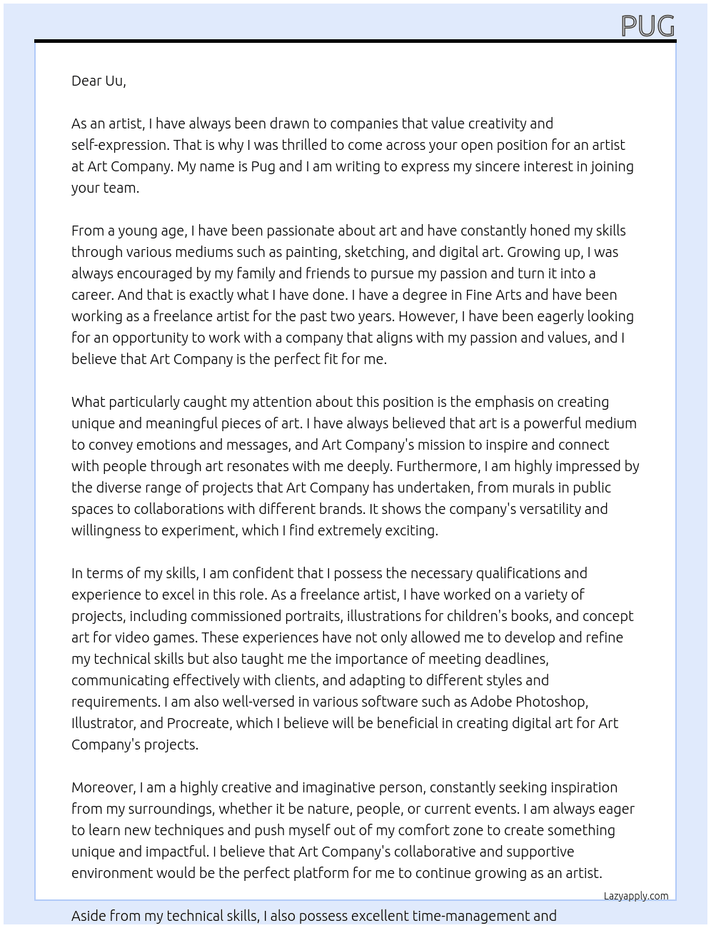 art At art Cover Letter