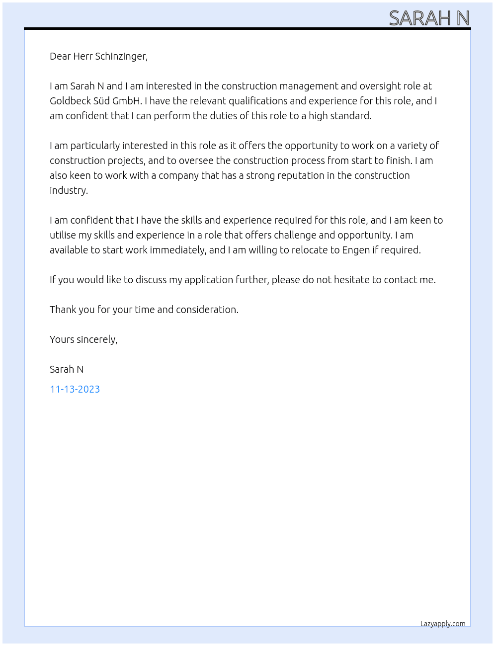 construction management and oversight At Goldbeck Süd GmbH Cover Letter