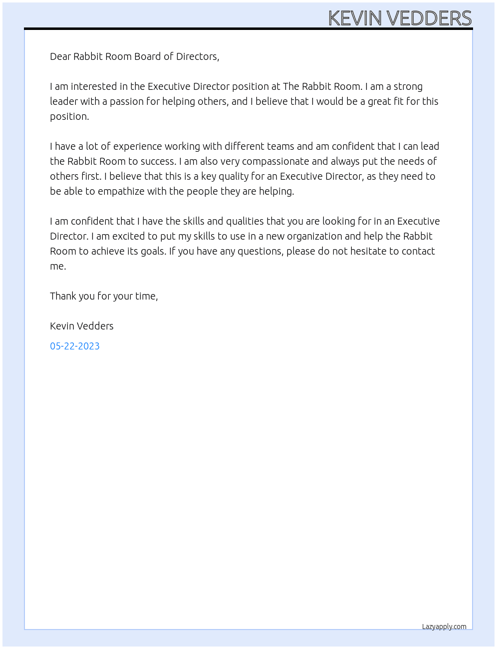 Executive Directir At The Rabbit Room Cover Letter