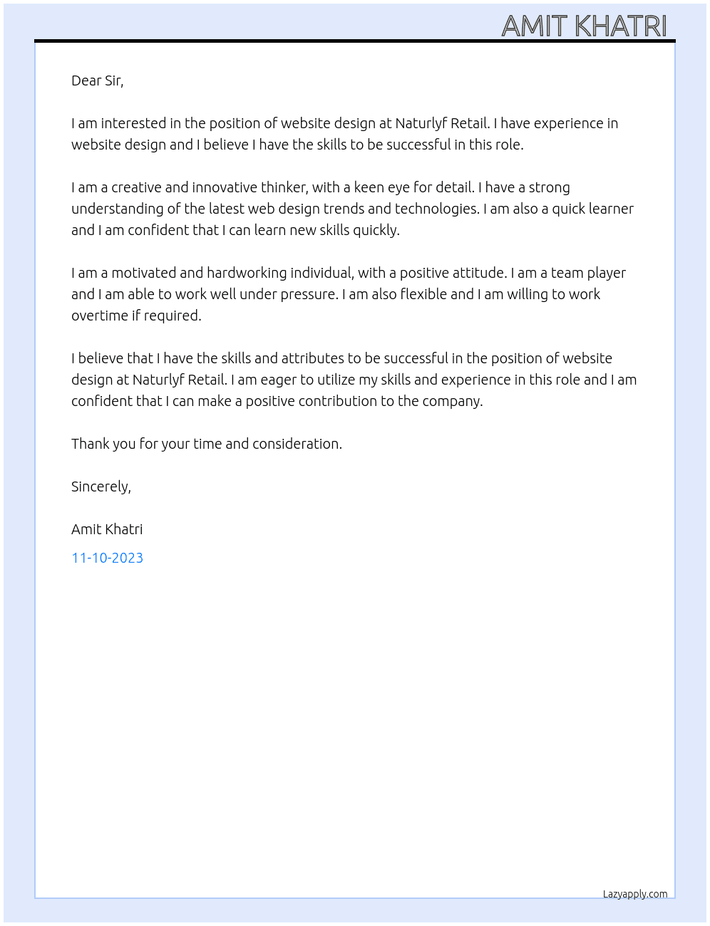 website design At Naturlyf Retail Cover Letter