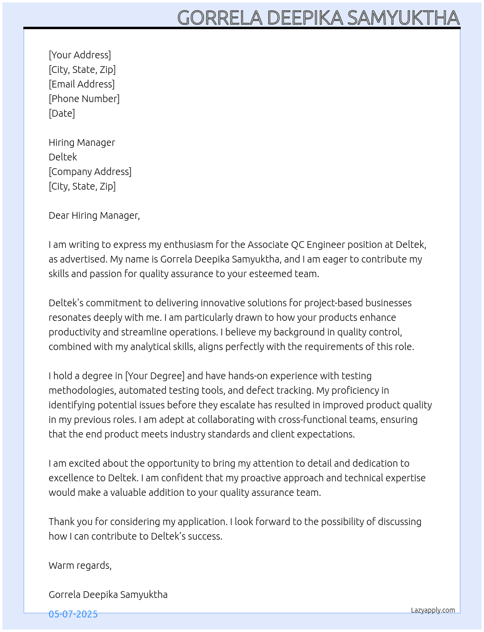 Cover letter for associate qc engineer - LazyApply