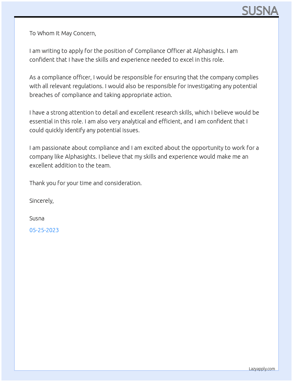 compliance  At Alphasights Cover Letter